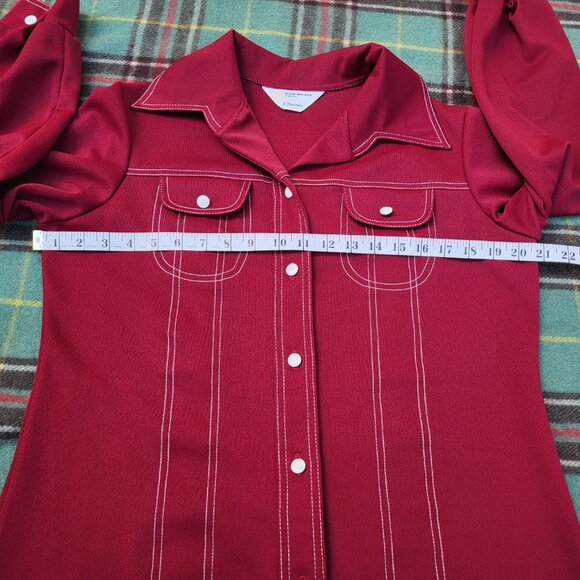Vintage 1970's JCPenney Wide Lapel Collar Burgundy Red Button Up Jacket / Shirt, - Picture 6 of 11